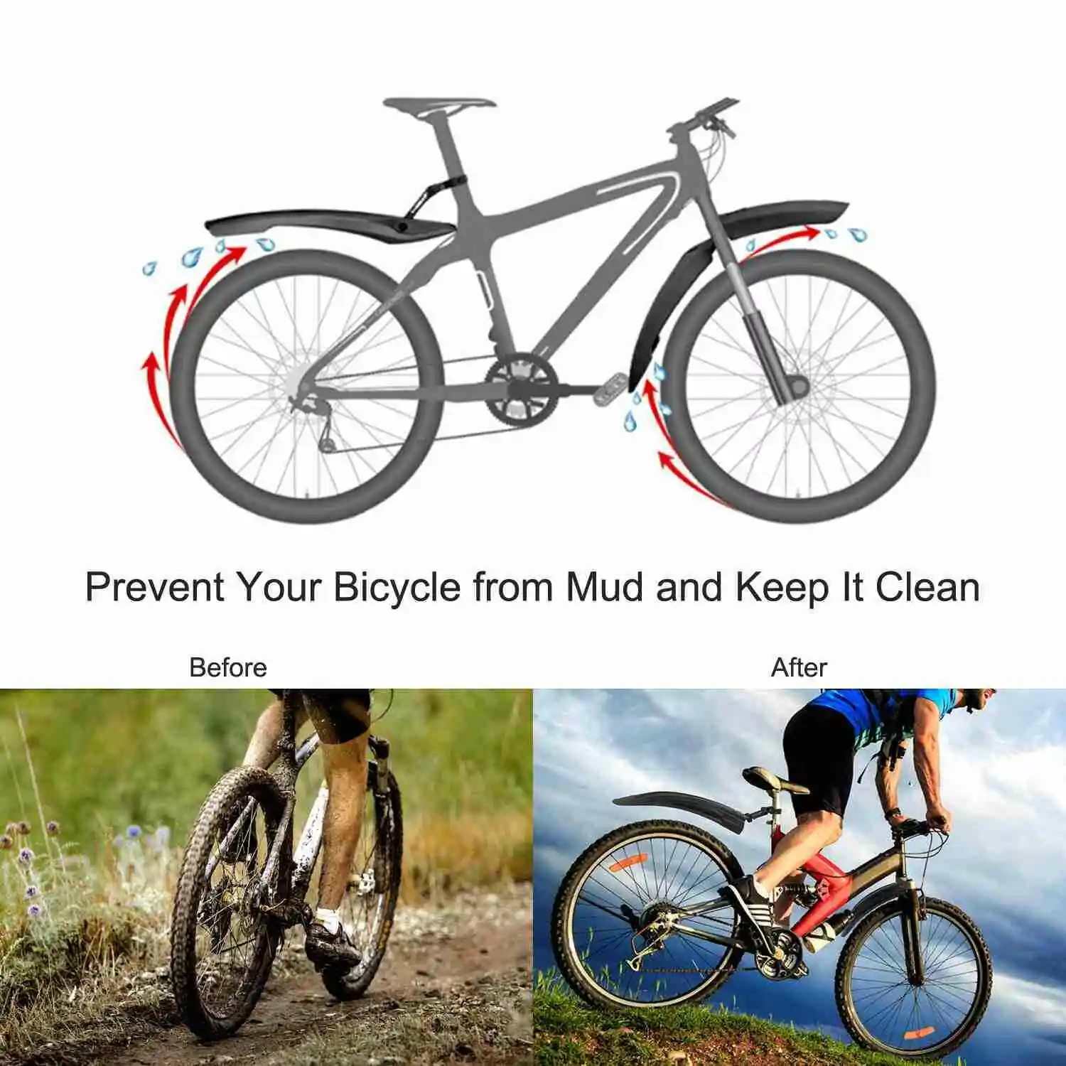 2 Pcs Bicycle Fenders Mountain Road Bike Mudguard Rear Mud Guard Wings For Accessories | Спорт и развлечения