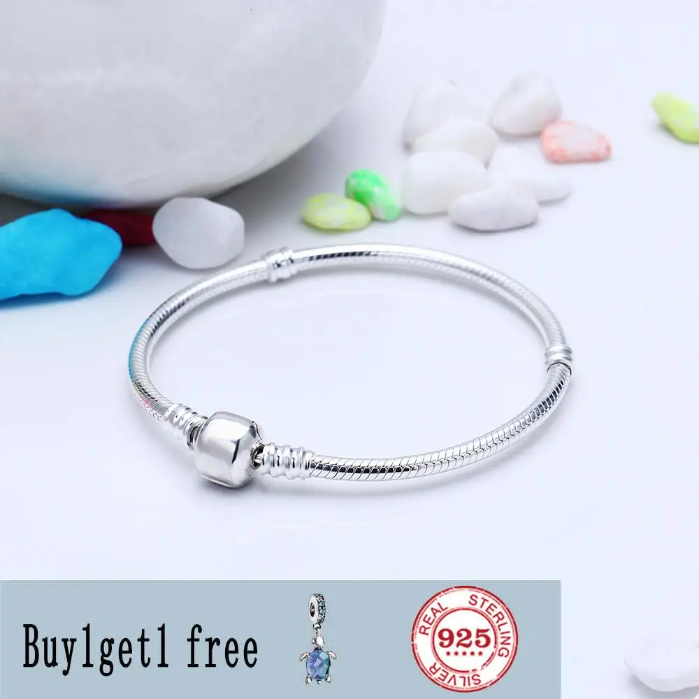 

925 Sterling Silver pan Bracelet Snake Chain Lobster Clasp Basic Bracelet Bangle Fit Women Bead Charm Diy Fashion Jewelry
