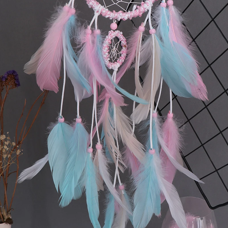 1 шт. Розовое перо девушка ловит снов сетка ажурное кружево Ловец бисер ручной