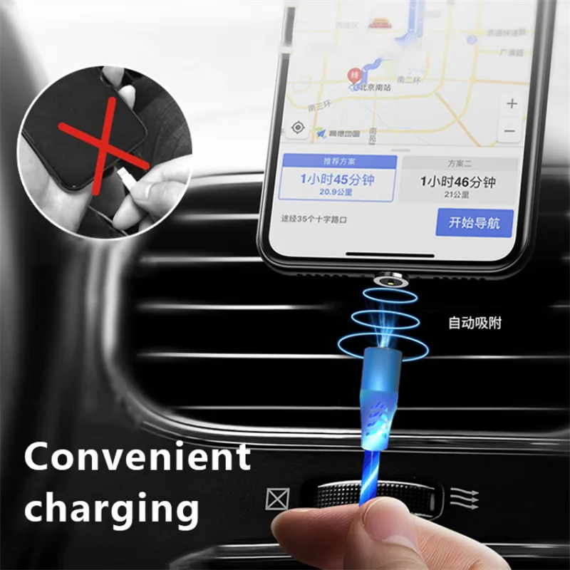 Оптовая продажа СВЕТОДИОДНЫЙ Красочный стример Магнитный кабель Micro USB type C 2.4A
