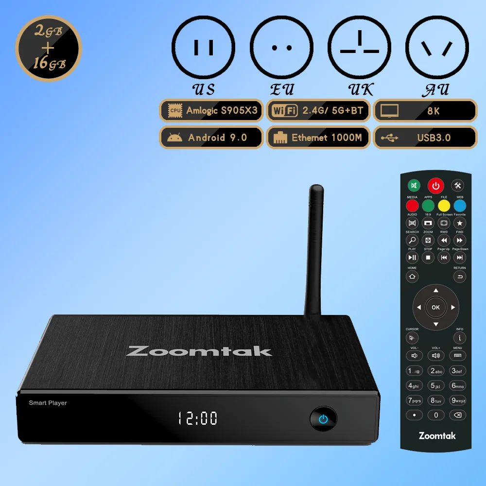 Цифровая ТВ-приставка Zoomtak M5 PRO 8K 2021 Android Amlogic S905x3 DDR3 2 Гб ОЗУ 16 ПЗУ ТВ-приемник с Wi-Fi