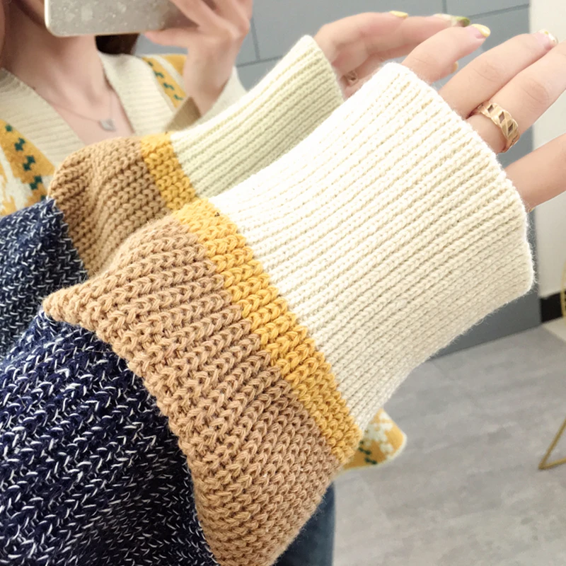 Trytree 2019 Осень Зима Женский Повседневный свитер с v-образным вырезом однобортный