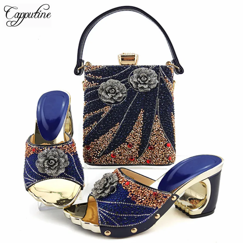 Модные элегантные итальянские туфли Стразы с подходящими сумками в комплекте