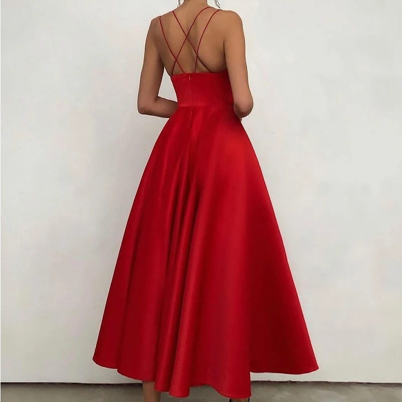

Spaghetti Strap Solid Elegant Formal Evening Party Dress Backless Maxi Vestidos