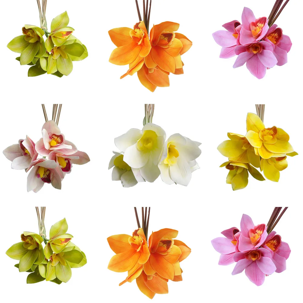 Искусственные цветы с 4 головками Cymbidium Свадебный букет ручной работы для