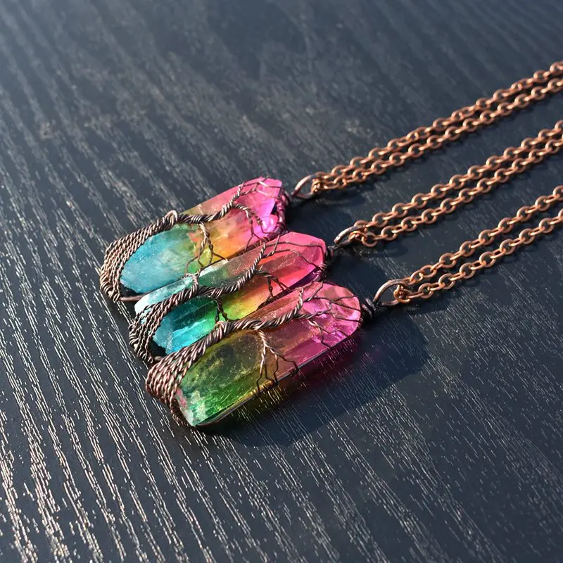 Натуральный сырой руды Кристалл столб Большие Подвески Античная Медная