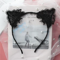 2021 fashion cat ears headband sweet lace lady girl hair band hair bezel baby birthday party hair accessories for women hairhoop