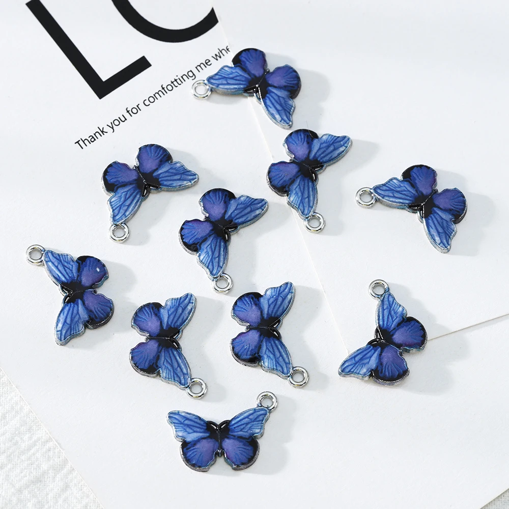 10pcs Blue Enamel Cute Butterfly Charms Pendants DIY Necklace Earrings Jewelry Marking Accessories | Украшения и аксессуары
