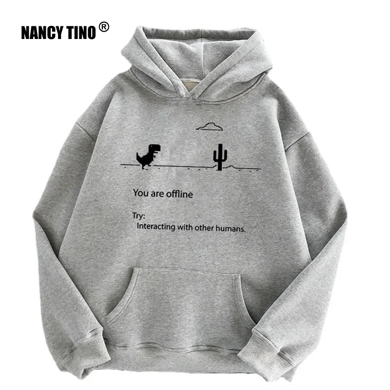 

NANCY TINO Hoodie Cartoon Dinosaur Letters Print Oversized Polyester Pullover Warm Women's Loose Street Style Ladies Hoodie