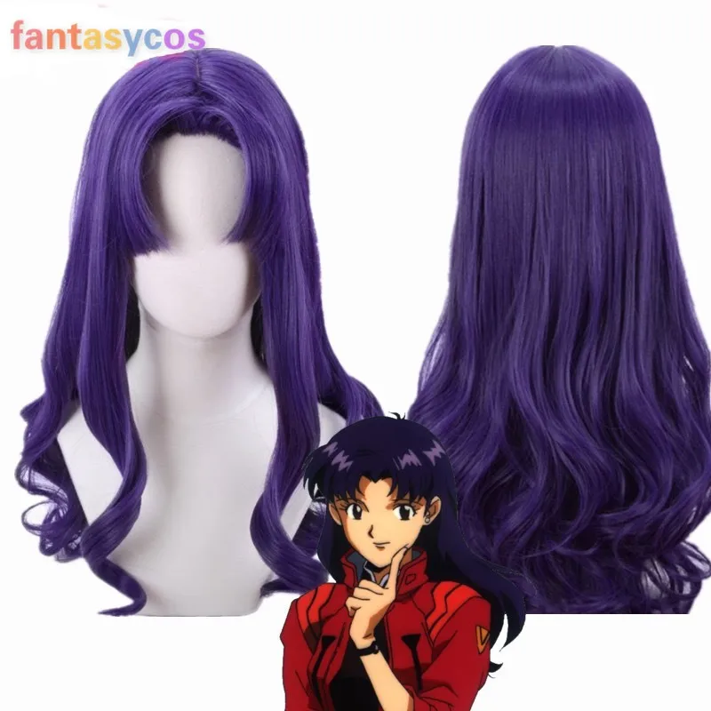 Парик Katsuragi Misato для косплея термостойкие фиолетовые милые длинные вьющиеся