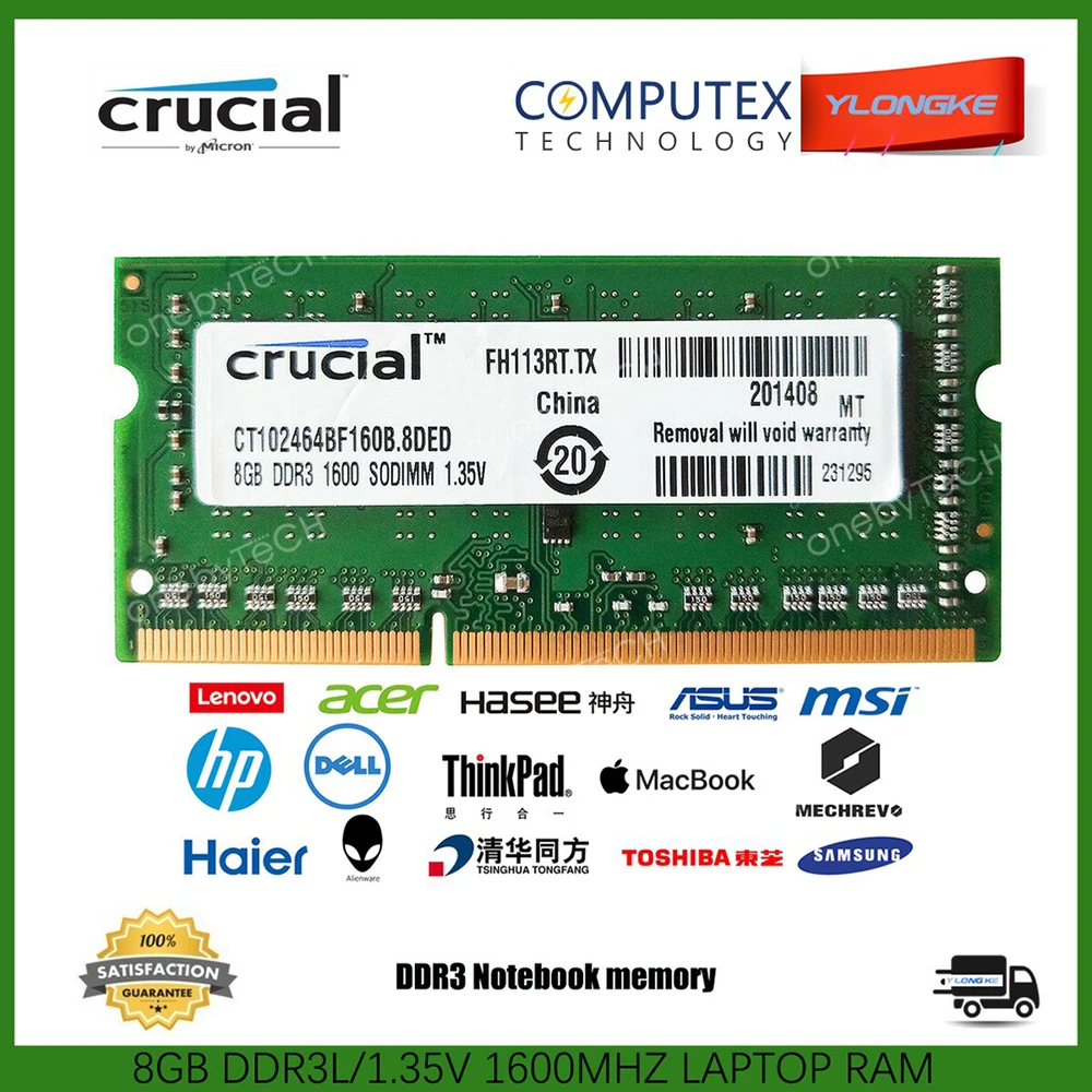 CRUCIAL DDR3 RAM 8GB PC3L-12800 DDR3L 1 35 V PC3-12800 1600MHZ для Apple IMAC Laptop sodimm оперативная память