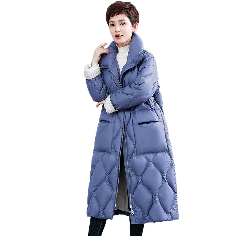 

Пуховик женский зимний, на белом утином пуху, длинный, свободный