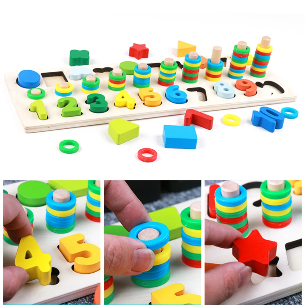 

3 in 1 Digital Shape Pairing Colourful Math Number Wood Board Counting Tool Preschool Ealry Educational for Kids Childre