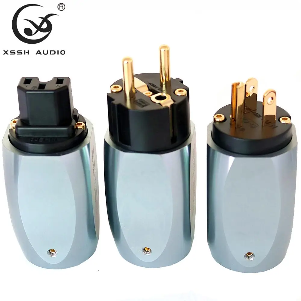 

High End XSSH YIVO pure copper 24k gold plated DIY AC Power Cord Electrical 15A Male female US EU Schuko IEC Plug Connector