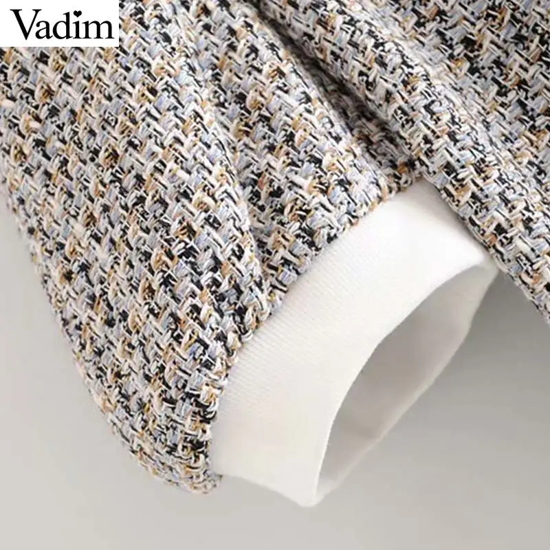 Vadim милый Женский твидовый Роскошная блуза с короткими рукавами и круглым