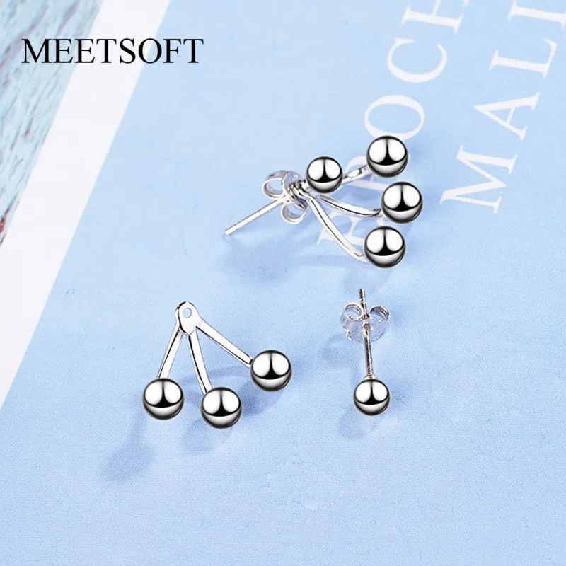 Женские асимметричные серьги гвоздики из серебра 925 пробы со съемными круглыми