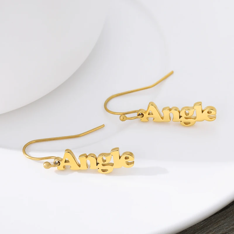 

Gold Name Earrings For Women Stainless Steel Handmade Stud Earring Custom Gift BFF Personalized Earrings Letters Eardrop