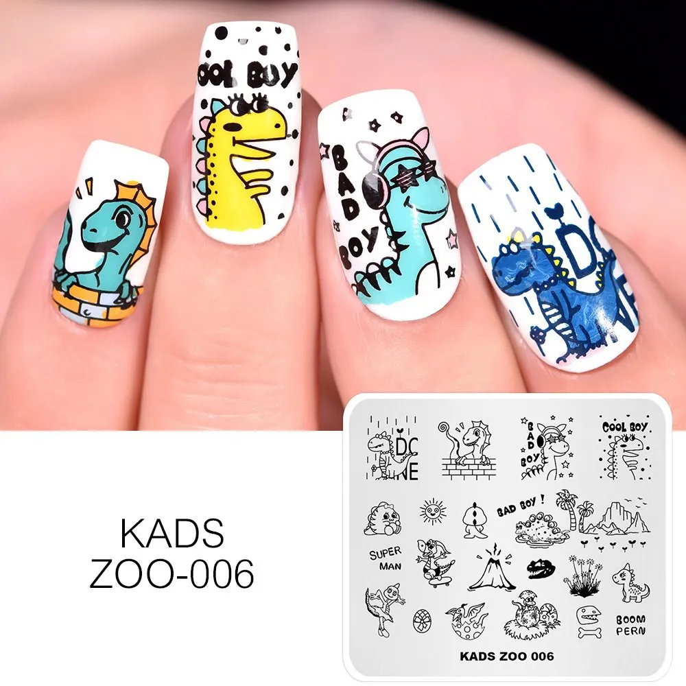 KADS 12 различных дизайн серия «Зоопарк» животное лицо кошка динозавр шаблон для стемпинга для нейл-арта инструменты для ногтей трафарет для ногтей - Цвет: ZOO 006