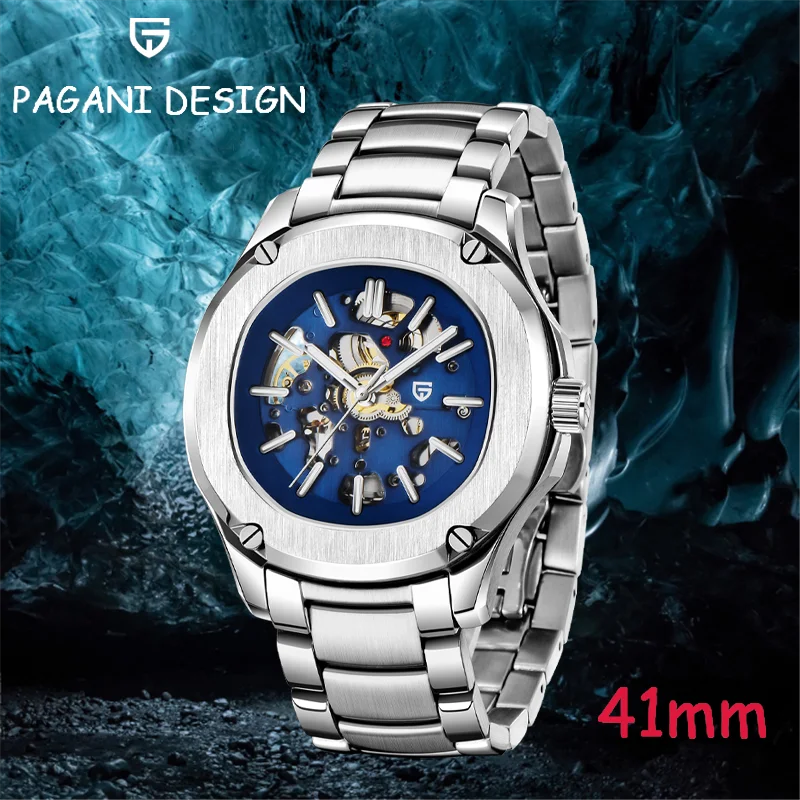 PAGANI DESIGN 2021 Stainless Steel Automatic Mechanical Watch 100m Waterproof Sapphire Glass Night Watch reloj hombre