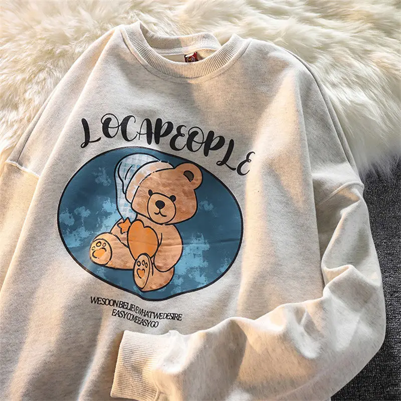 

Женская толстовка с капюшоном и принтом медведя, Осень-зима