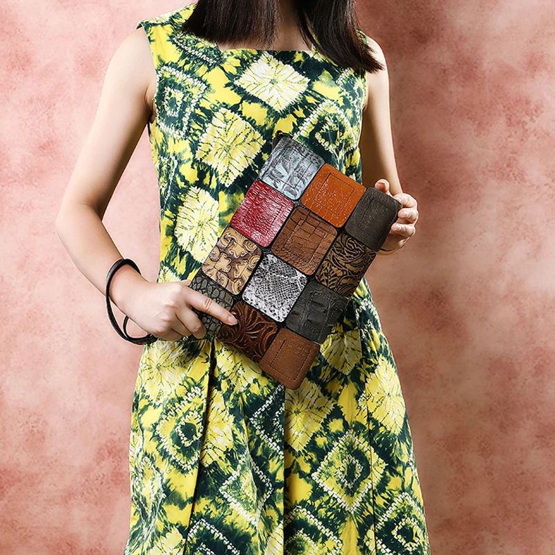 Gykaeo богемный стиль натуральная кожа клатч кошелек для женщин пэчворк цвета сумка