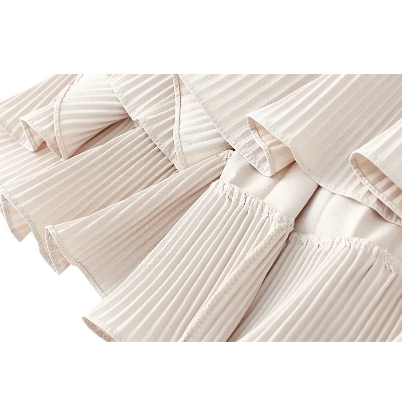 

Beige Black Fashion Korean Ruffle Midi Long A-line Skirt Women Casual Spring Summer High Waist Irregular All-match Skirts Female