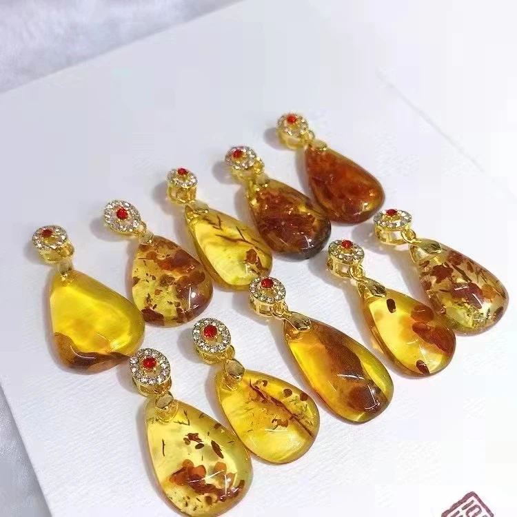 

Wholesale 50pcs/lots Natural Baltic Drop Amber 14K Gold Pendent without chain Yellow Color High Qaulity