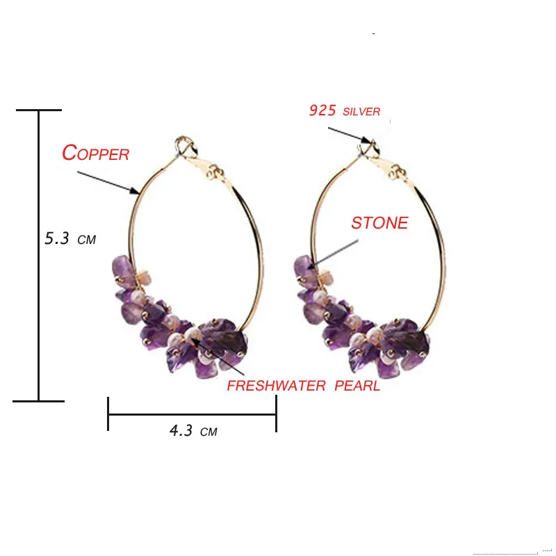 Женские серьги-кольца с натуральным камнем и кристаллами в богемном стиле 2020 |