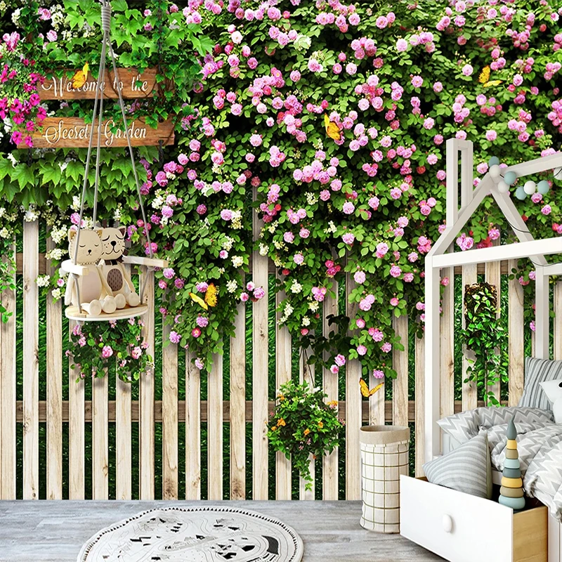 Пользовательские 3D фото обои фрески деревянная доска вьющийся стебель розы с