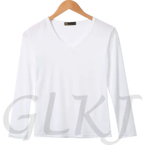 2019 New Summer Women's Fashion Loose Cotton Long Sleeve Sexy V-Neck T-Shirt Solid Brief Black White Tops Plus Size M-XXL | Женская