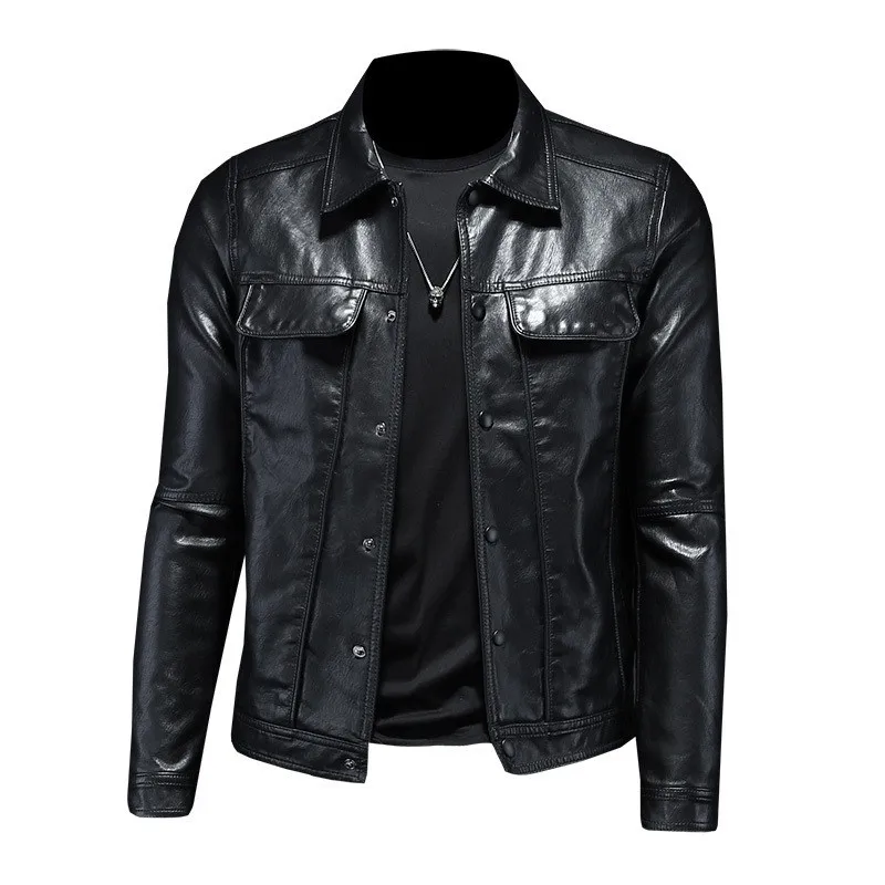 

2021 Autumn New Mens Moto Biker Pu Leather Jacket Slim Fit Business Casual Cargo Coat Fashion Faux Leather Jackets Outerwear 4XL
