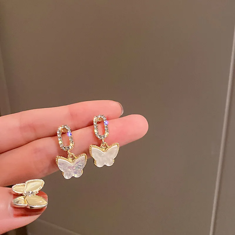 Корейские серьги Модные ювелирные изделия Стразы Shel Butterfly сережки Oorbellen милые для