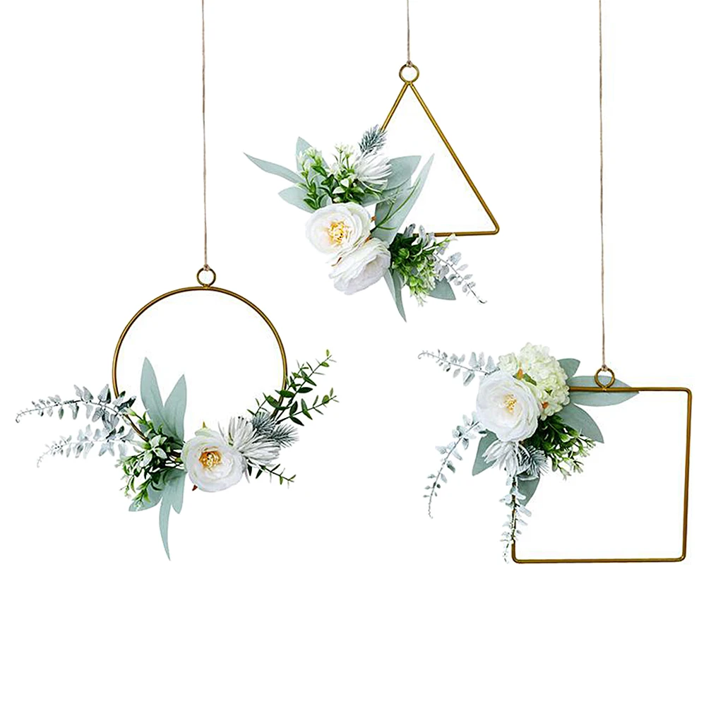 

3 Pcs Handcrafted Geometric Floral Hoops Wreath Hanging Garland Wall Decor