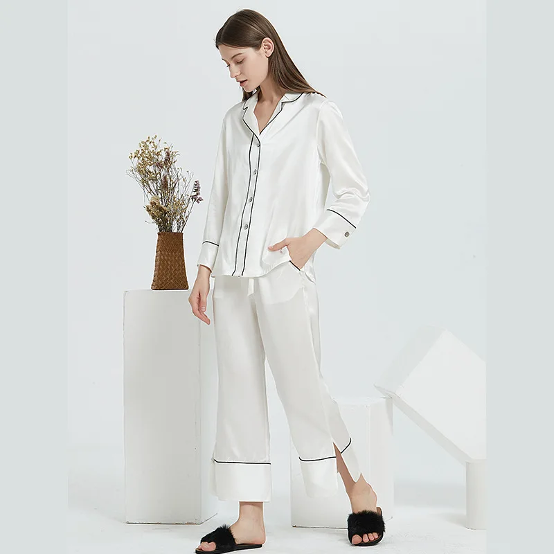 Maison Gabrielle 2021 New Summer Luxury Silk Charmeuse 19mm Pajamas Set 100% Mulberry Silk 2Pcs Longsleeve Loungewear Sleepwear