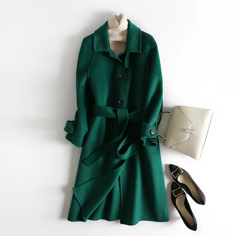 100% шерсть однобортное Модное Длинное Пальто одноцветное Женское шерстяное