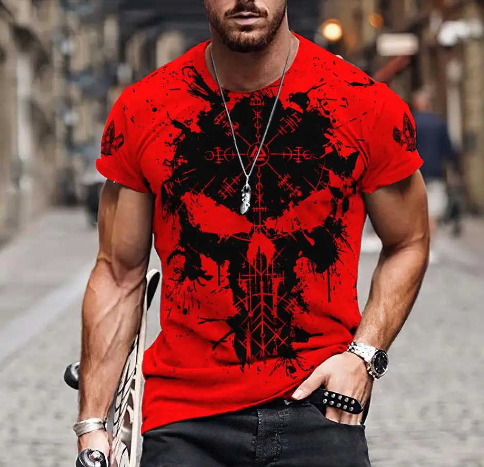 

Brand clothing Viking Tattoo pattern Print 3D t shirt Men tshirt Summer Funny T-Shirt Short Sleeve O-neck Tops Drop Shipping