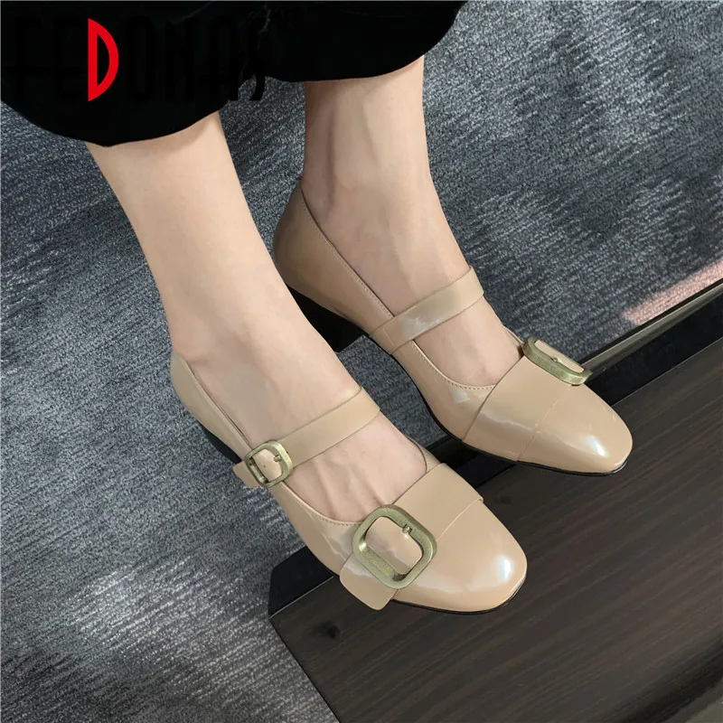 

FEDONAS 1 Newest Shoes For Women Genuien Leatehr Metal Buckle Thick Heels Female Pumps Spring Working Party Shoes Woman Heels