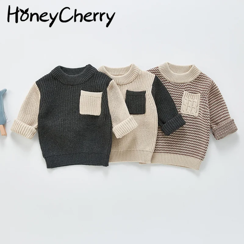 

HoneyCherry Baby Knitted Sweater New Children's Long-sleeved All-match Pullover Sweater Baby Girl Clothes Boy Sweater