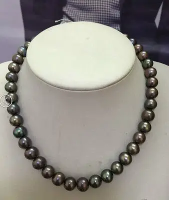 

huge18"10-11MM natural black red blue multicolor pearl necklace14k