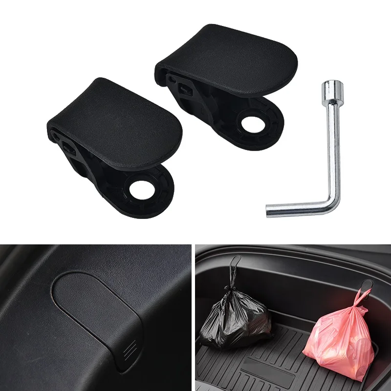 

2 Pcs Car Front Trunk Hook Set ABS Black Hook Clip Installation For Tesla Model 3 2017-2019 Auto Interior Accessories Parts