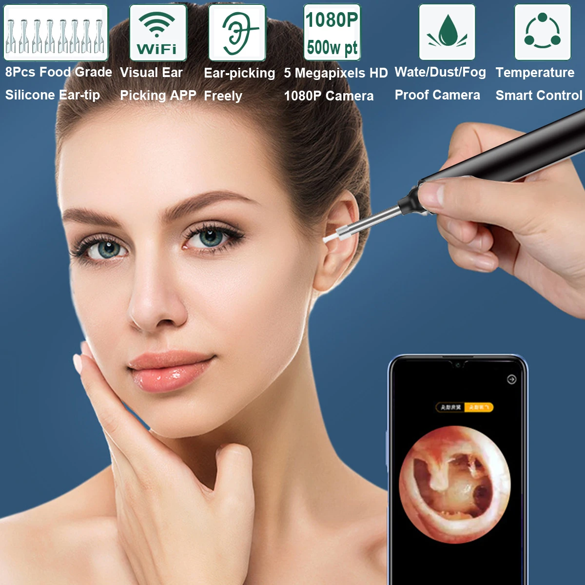 Беспроводная камера-эндоскоп для удаления ушного воска со светодиодсветильник