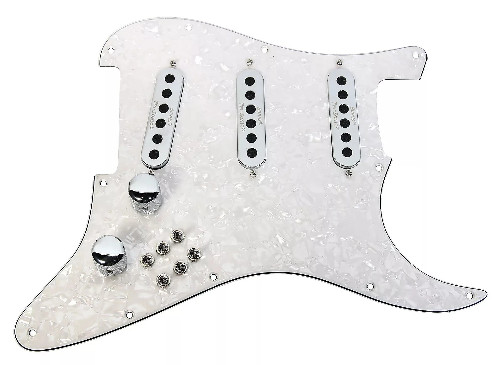 Burns London Mini Tri-Sonics Brian CAN Strat loated Pickguard хром белый жемчуг