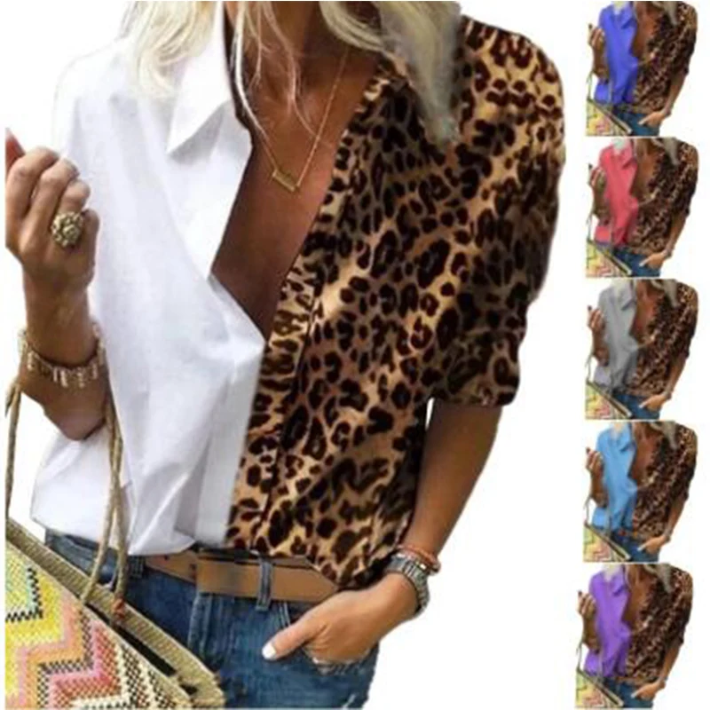 

za Women 2021 Shirt V Neck Sexy Leopard Print Long Sleeve Shirt Casual Loose Top casaco feminino za Trafaluc bt21 btses xxn