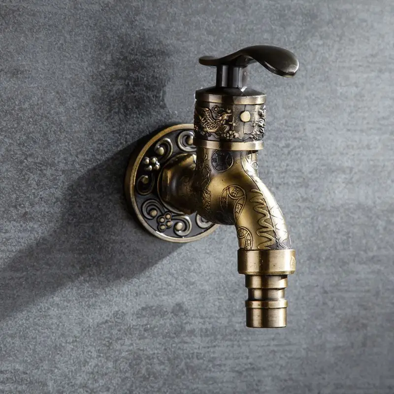 

Antique Bronze Wall Mounted Tap Sink Faucet Dragon Washing Machine Water Taps