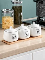 Household White Ceramic Seasoning Jar Combination Set Condiment Dispenser Kitchen Spice Box Salt Jar