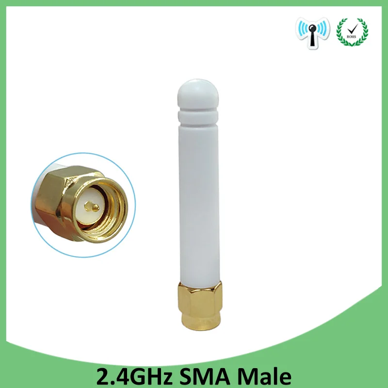 Grandwisdom 5pcs 2.4G antenna 2-3dbi sma male wlan wifi 2.4ghz antene pbx iot module router signal receiver antena high gain