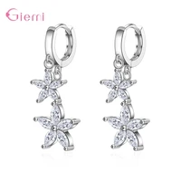 brilliant crystal earrings authentic 925 sterling silver flower pattern hoop earrings for women newest model fine jewelry