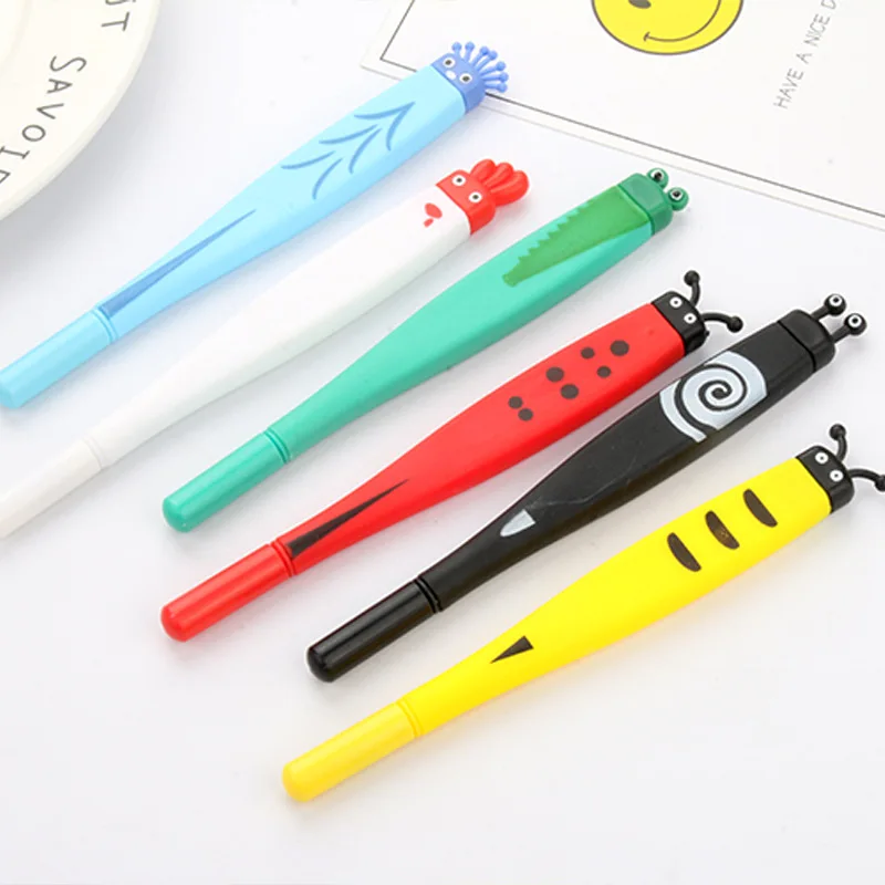 

24PCS Cute Creative Animal Modelling Gel Pens Frog Insect Cock Caterpillar Black Water Stationery Kawaii School Supplies