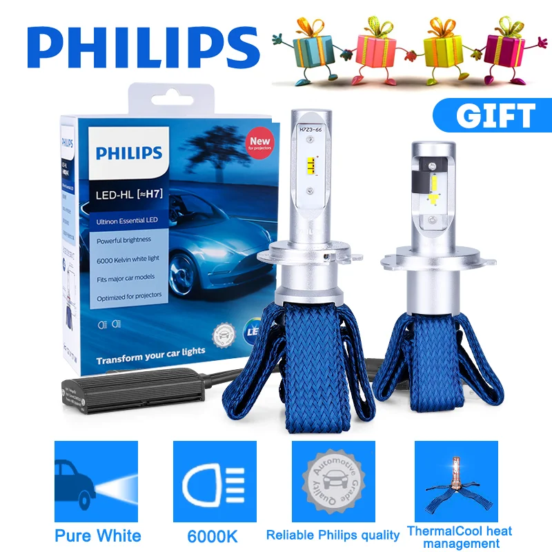 Philips H7 светодиодный Ultinon кистей для макияжа 9012 H4 H11 HB3 HB4 HIR2 9005 фар автомобиля H8 H16