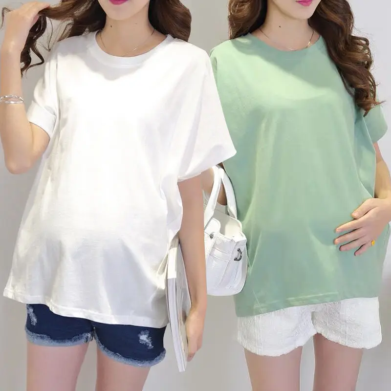

Pregnant women's summer short sleeve top fashion two pieces summer medium length loose large base shirt pregnant women's T-shirt